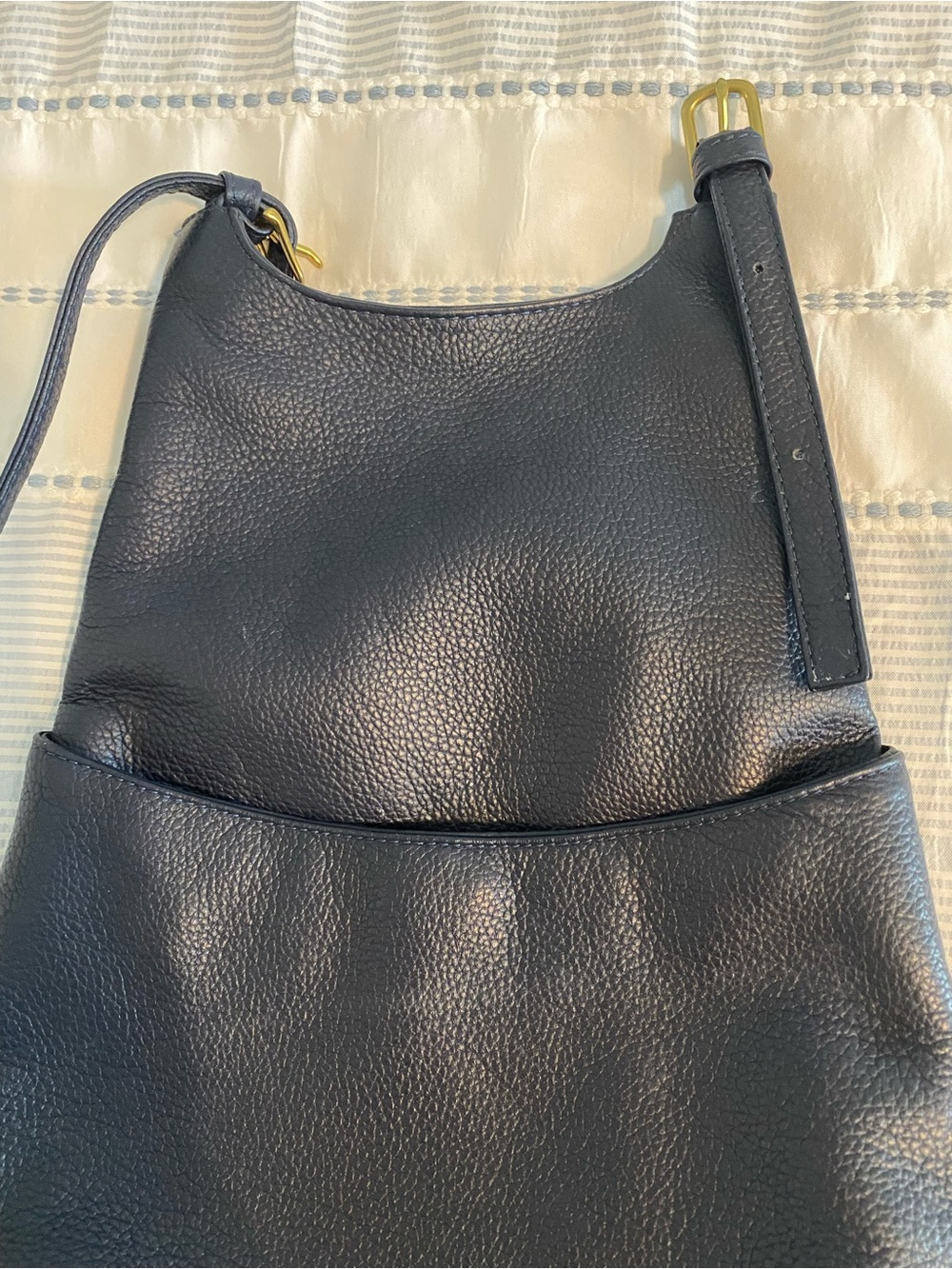 JP Ourse & Cie Navy Blue Pebbled Leather Backpack - Picture 2 of 9